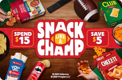 Kellanova snack like a champ rebate – spend $15, get $5 back, valid 09/01–11/30/25
