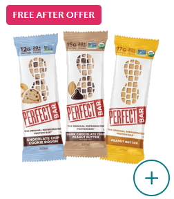 perfect bar chocolate chip cookie dough, dark chocolate peanut butter, and peanut butter bars